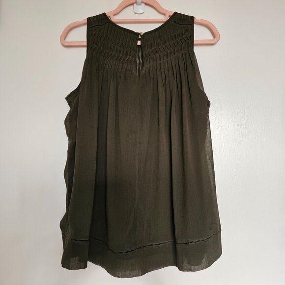 Banana Republic Ruched Pintuck Smocked Sleeveless Blouse Top, S, Olive - Picture 3 of 9